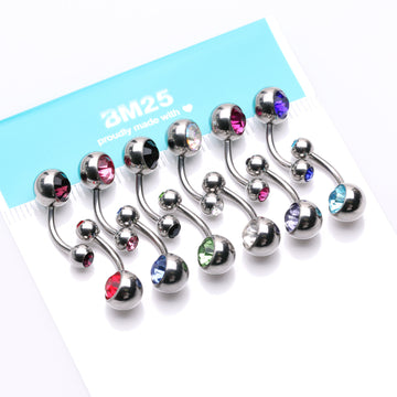 Detail View 1 of 12 Pcs of Assorted Color Gem Ball Steel Belly Button Ring Package